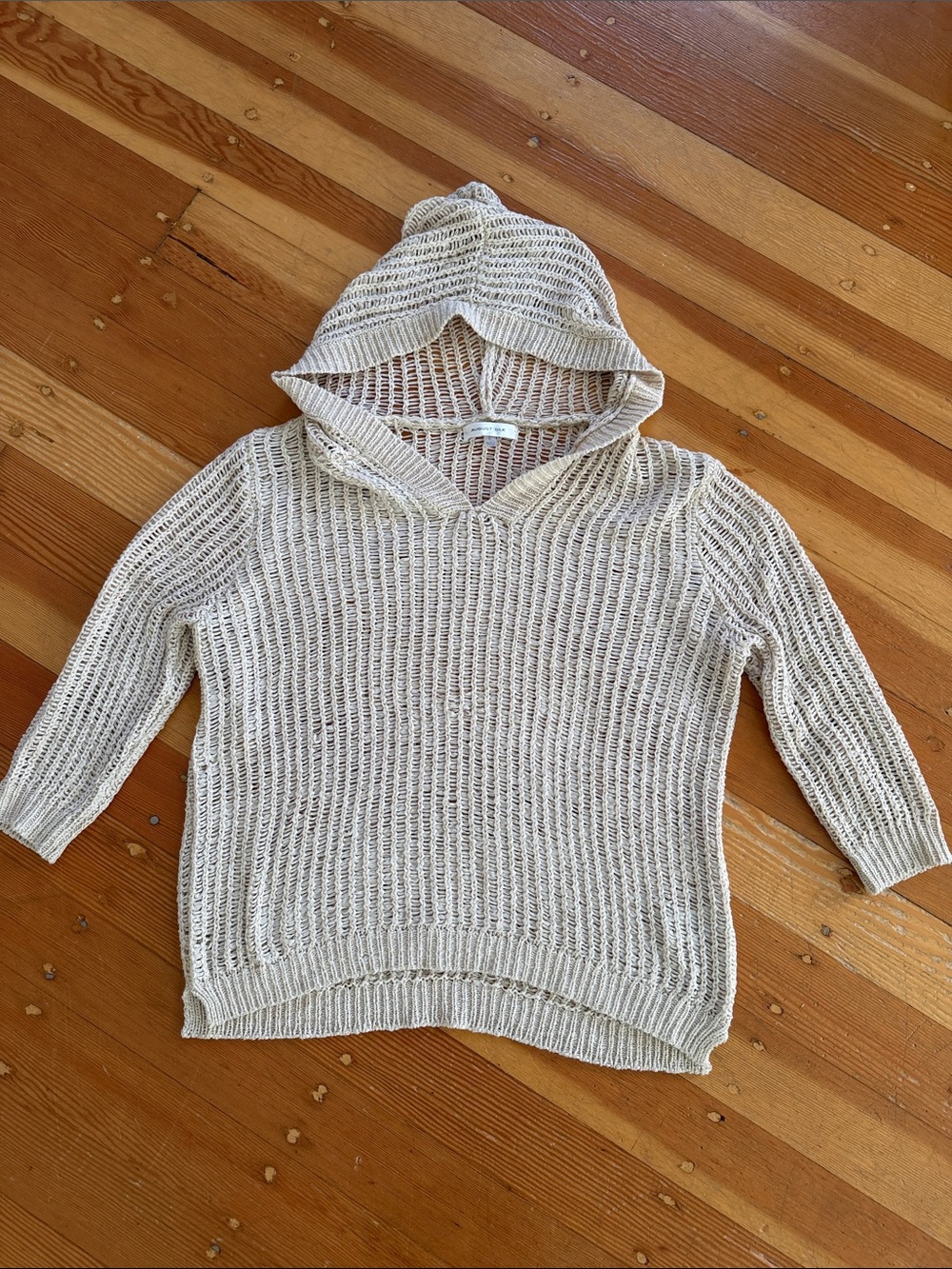 August Silk Open Knit Hooded Sweater Large